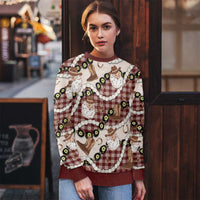 Cowboy Hawaii Mele Kalikimaka Ugly Christmas Sweater Paniolo Kukui Nut Pikake Lei Burgundy Version LT14 - Polynesian Pride
