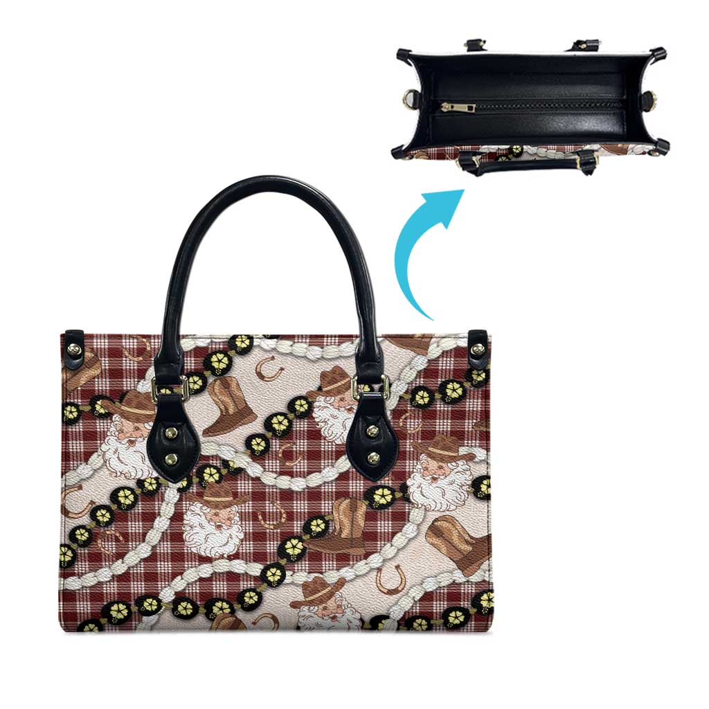 Cowboy Hawaii Mele Kalikimaka Leather Bag Paniolo Kukui Nut Pikake Lei Burgundy Version - Polynesian Pride