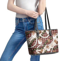 Cowboy Hawaii Mele Kalikimaka Leather Tote Bag Paniolo Kukui Nut Pikake Lei Burgundy Version - Polynesian Pride