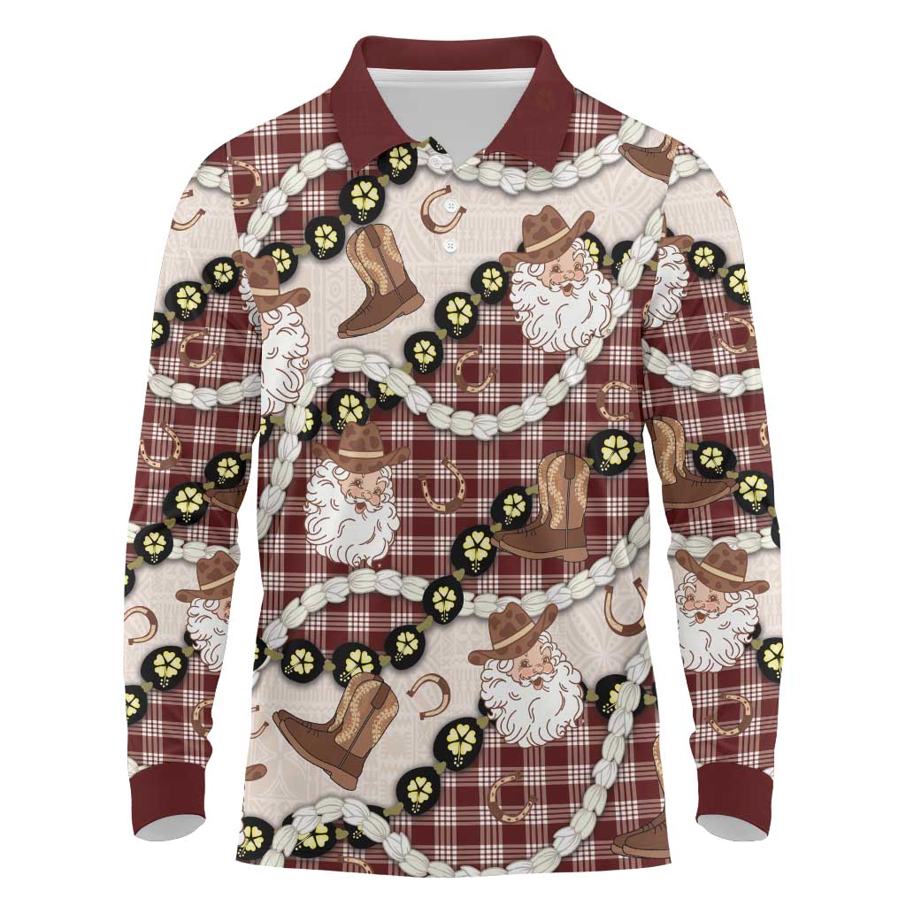 Cowboy Hawaii Mele Kalikimaka Long Sleeve Polo Shirt Paniolo Kukui Nut Pikake Lei Burgundy Version LT14 Burgundy - Polynesian Pride