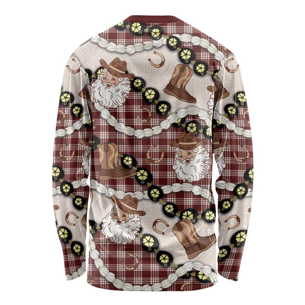 Cowboy Hawaii Mele Kalikimaka Long Sleeve Shirt Paniolo Kukui Nut Pikake Lei Burgundy Version LT14 - Polynesian Pride