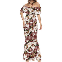 Cowboy Hawaii Mele Kalikimaka Mermaid Dress Paniolo Kukui Nut Pikake Lei Burgundy Version LT14 - Polynesian Pride