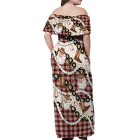 Cowboy Hawaii Mele Kalikimaka Off Shoulder Maxi Dress Paniolo Kukui Nut Pikake Lei Burgundy Version LT14 - Polynesian Pride