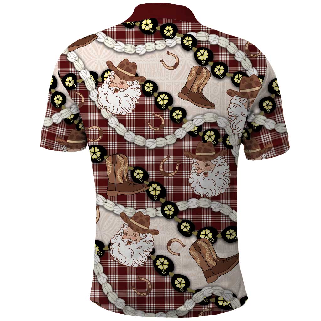 Cowboy Hawaii Mele Kalikimaka Polo Shirt Paniolo Kukui Nut Pikake Lei Burgundy Version LT14 - Polynesian Pride