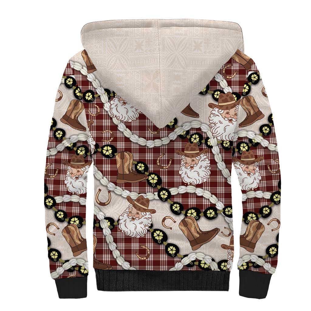 Cowboy Hawaii Mele Kalikimaka Sherpa Hoodie Paniolo Kukui Nut Pikake Lei Burgundy Version LT14 - Polynesian Pride