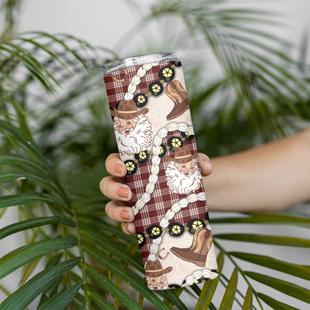 Cowboy Hawaii Mele Kalikimaka Skinny Tumbler Paniolo Kukui Nut Pikake Lei Burgundy Version LT14 - Polynesian Pride