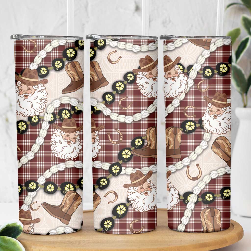 Cowboy Hawaii Mele Kalikimaka Skinny Tumbler Paniolo Kukui Nut Pikake Lei Burgundy Version LT14 - Polynesian Pride