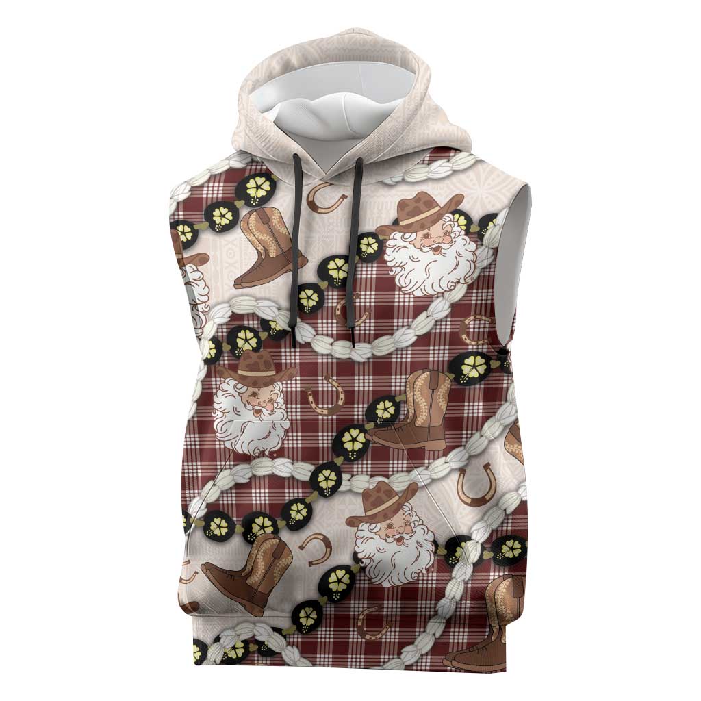 Cowboy Hawaii Mele Kalikimaka Sleeveless Hoodie Paniolo Kukui Nut Pikake Lei Burgundy Version LT14 Burgundy - Polynesian Pride