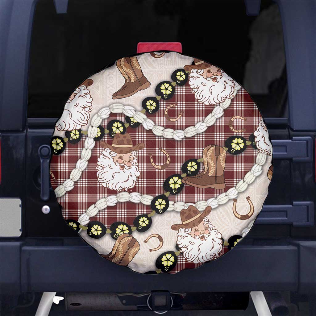 Cowboy Hawaii Mele Kalikimaka Spare Tire Cover Paniolo Kukui Nut Pikake Lei Burgundy Version LT14 No hole Burgundy - Polynesian Pride