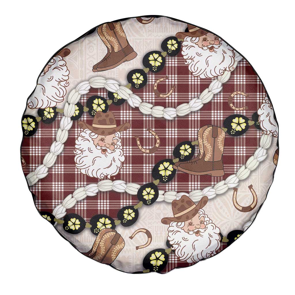 Cowboy Hawaii Mele Kalikimaka Spare Tire Cover Paniolo Kukui Nut Pikake Lei Burgundy Version LT14 - Polynesian Pride