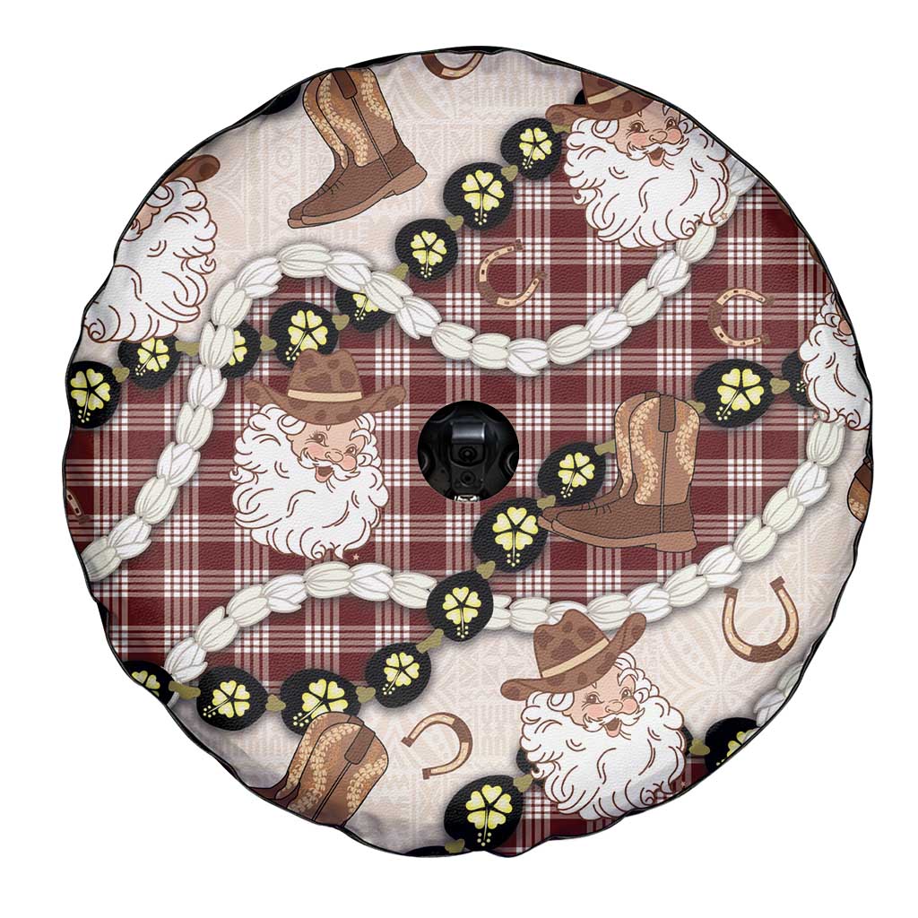 Cowboy Hawaii Mele Kalikimaka Spare Tire Cover Paniolo Kukui Nut Pikake Lei Burgundy Version LT14 - Polynesian Pride