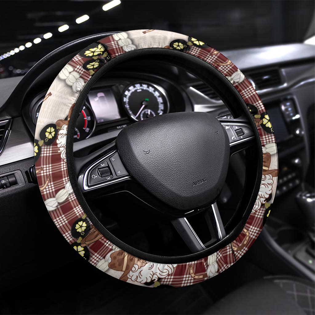 Cowboy Hawaii Mele Kalikimaka Steering Wheel Cover Paniolo Kukui Nut Pikake Lei Burgundy Version LT14 Universal Fit Burgundy - Polynesian Pride