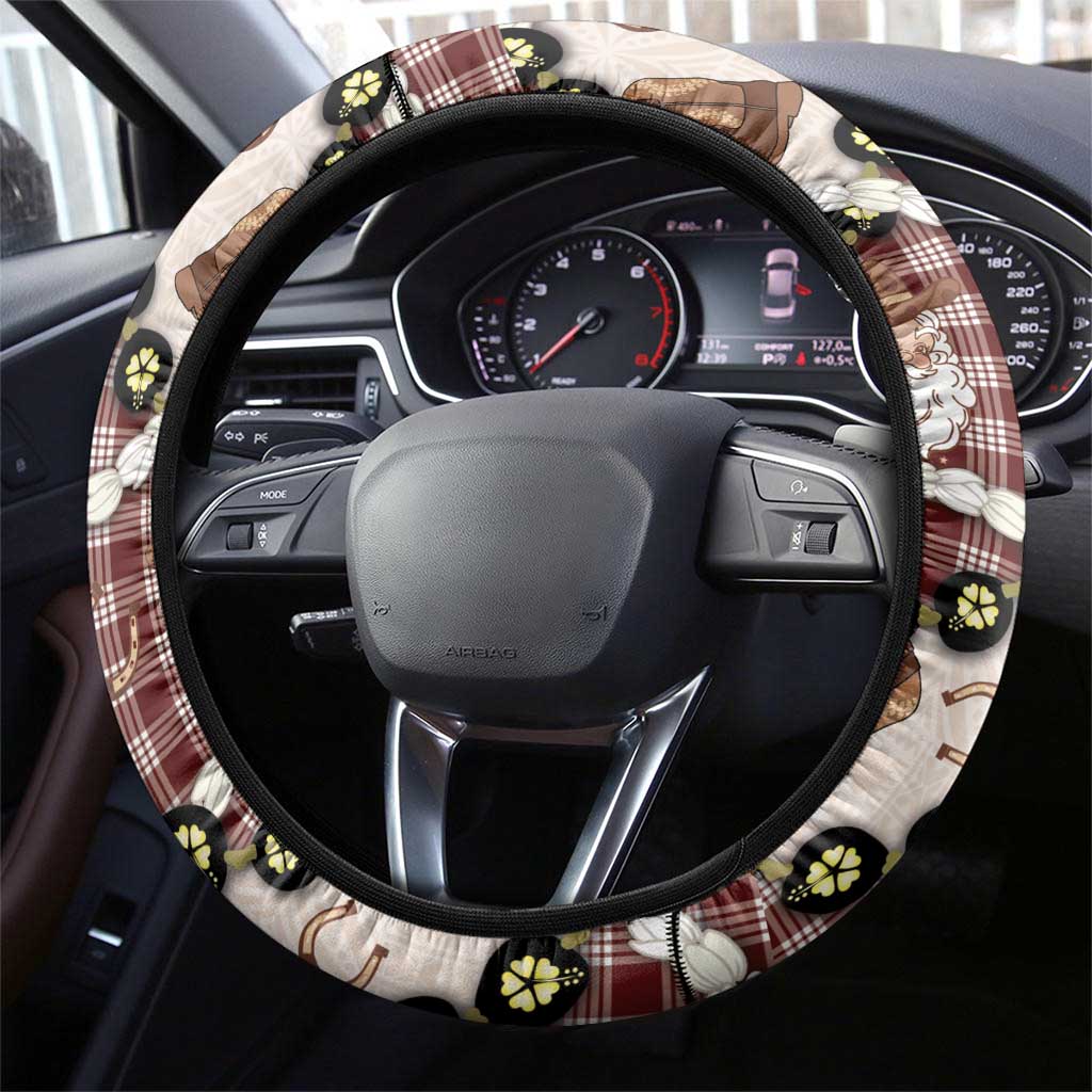 Cowboy Hawaii Mele Kalikimaka Steering Wheel Cover Paniolo Kukui Nut Pikake Lei Burgundy Version LT14 - Polynesian Pride