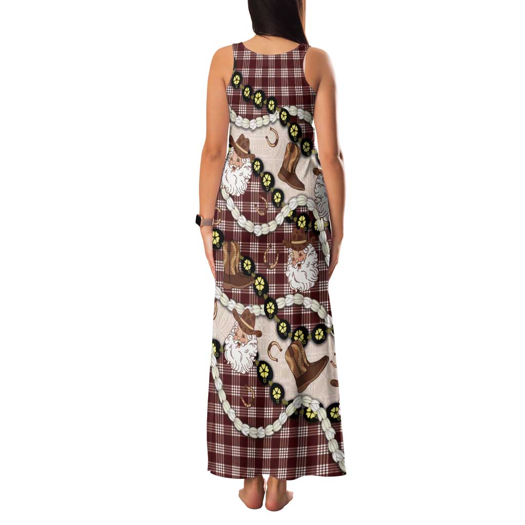 Cowboy Hawaii Mele Kalikimaka Tank Maxi Dress Paniolo Kukui Nut Pikake Lei Burgundy Version LT14 - Polynesian Pride