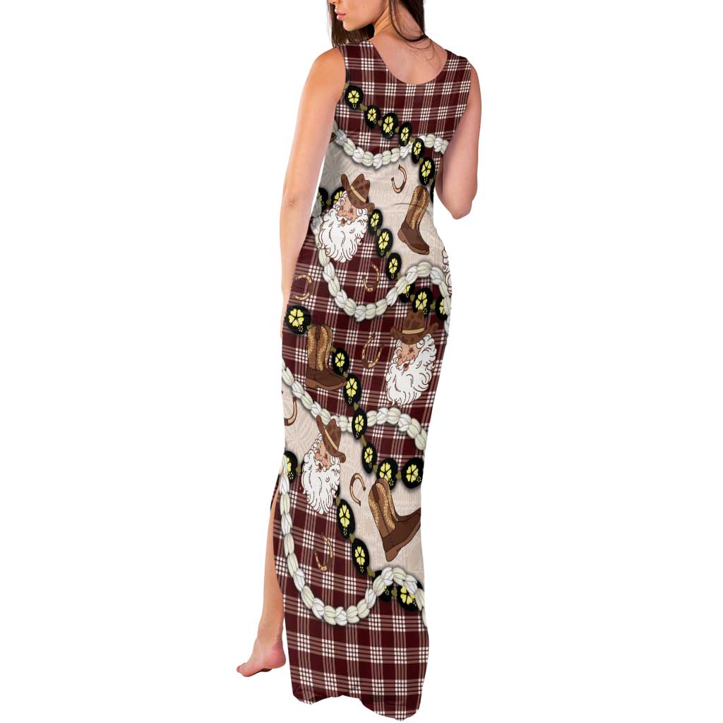 Cowboy Hawaii Mele Kalikimaka Tank Maxi Dress Paniolo Kukui Nut Pikake Lei Burgundy Version LT14 - Polynesian Pride