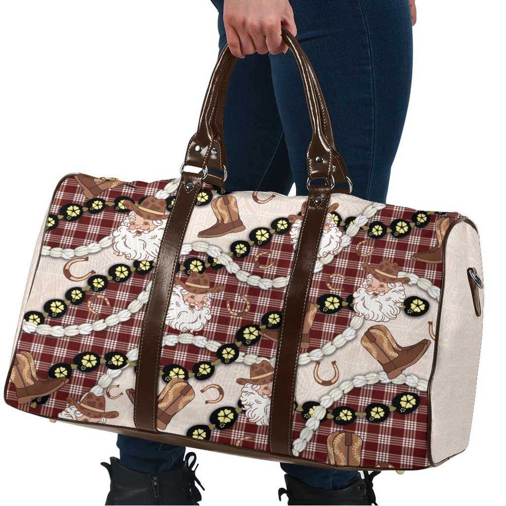 Cowboy Hawaii Mele Kalikimaka Travel Bag Paniolo Kukui Nut Pikake Lei Burgundy Version LT14 - Polynesian Pride