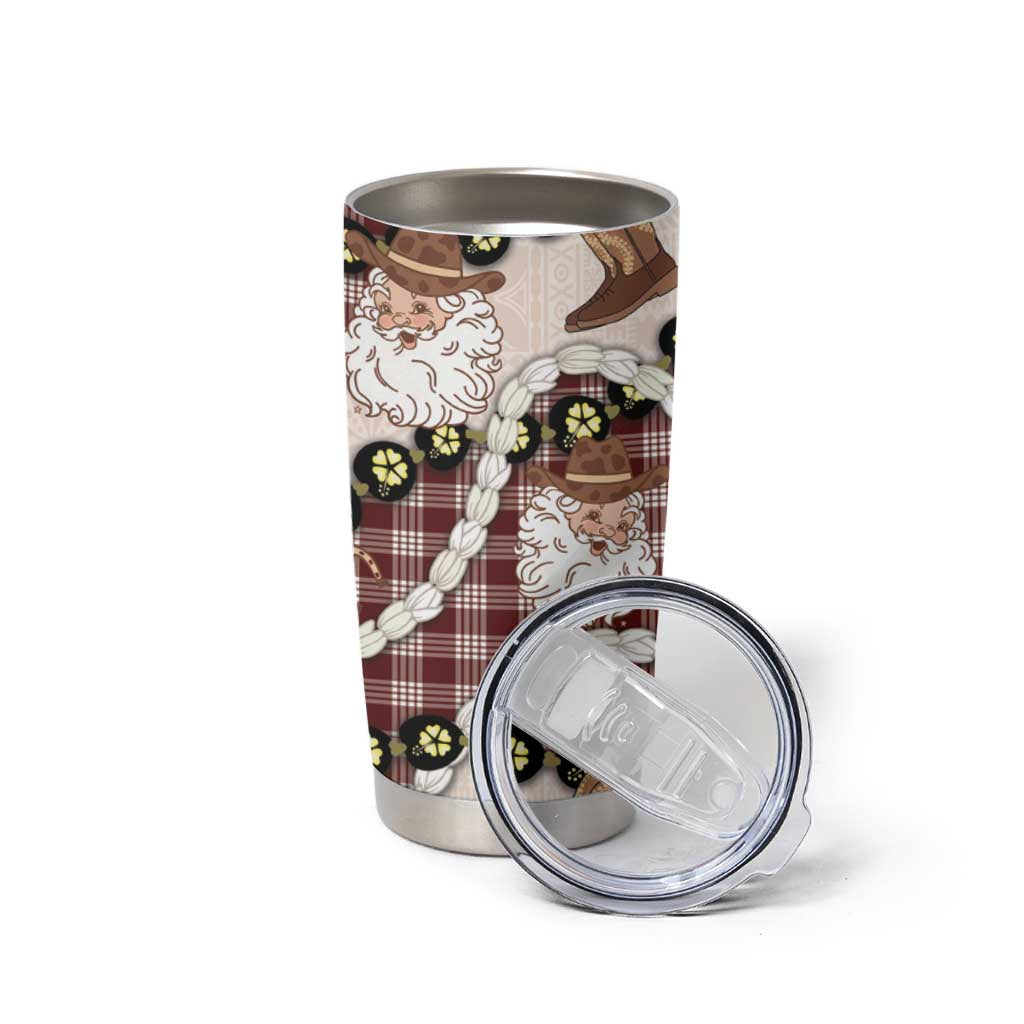 Cowboy Hawaii Mele Kalikimaka Tumbler Cup Paniolo Kukui Nut Pikake Lei Burgundy Version LT14 - Polynesian Pride