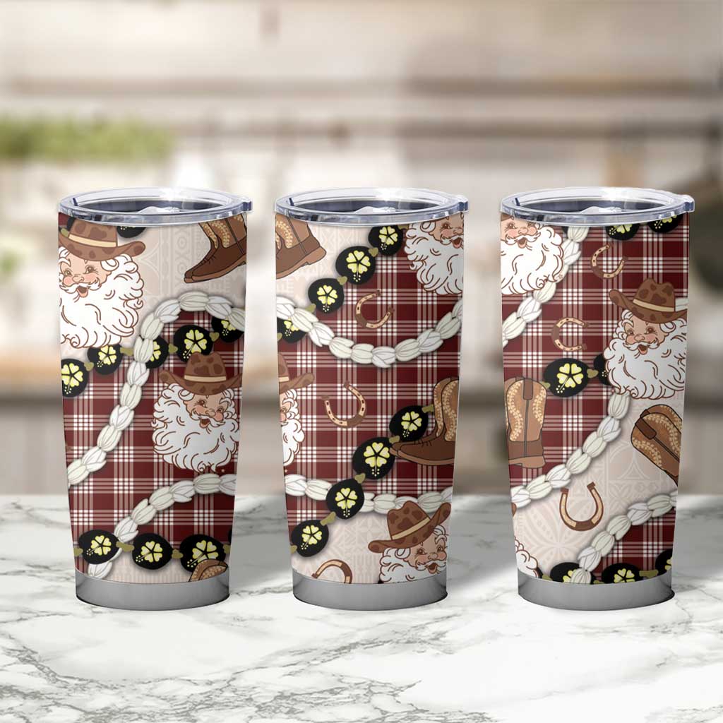 Cowboy Hawaii Mele Kalikimaka Tumbler Cup Paniolo Kukui Nut Pikake Lei Burgundy Version LT14 - Polynesian Pride