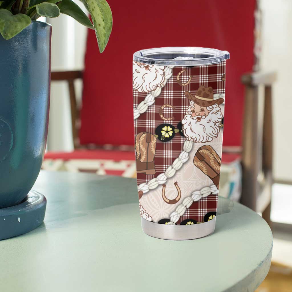 Cowboy Hawaii Mele Kalikimaka Tumbler Cup Paniolo Kukui Nut Pikake Lei Burgundy Version LT14 - Polynesian Pride