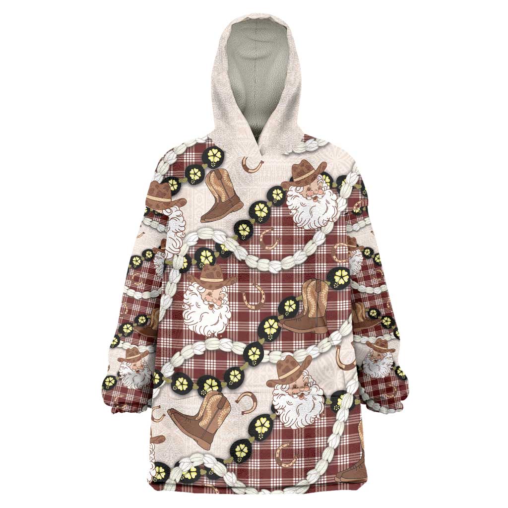 Cowboy Hawaii Mele Kalikimaka Wearable Blanket Hoodie Paniolo Kukui Nut Pikake Lei Burgundy Version LT14 One Size Burgundy - Polynesian Pride