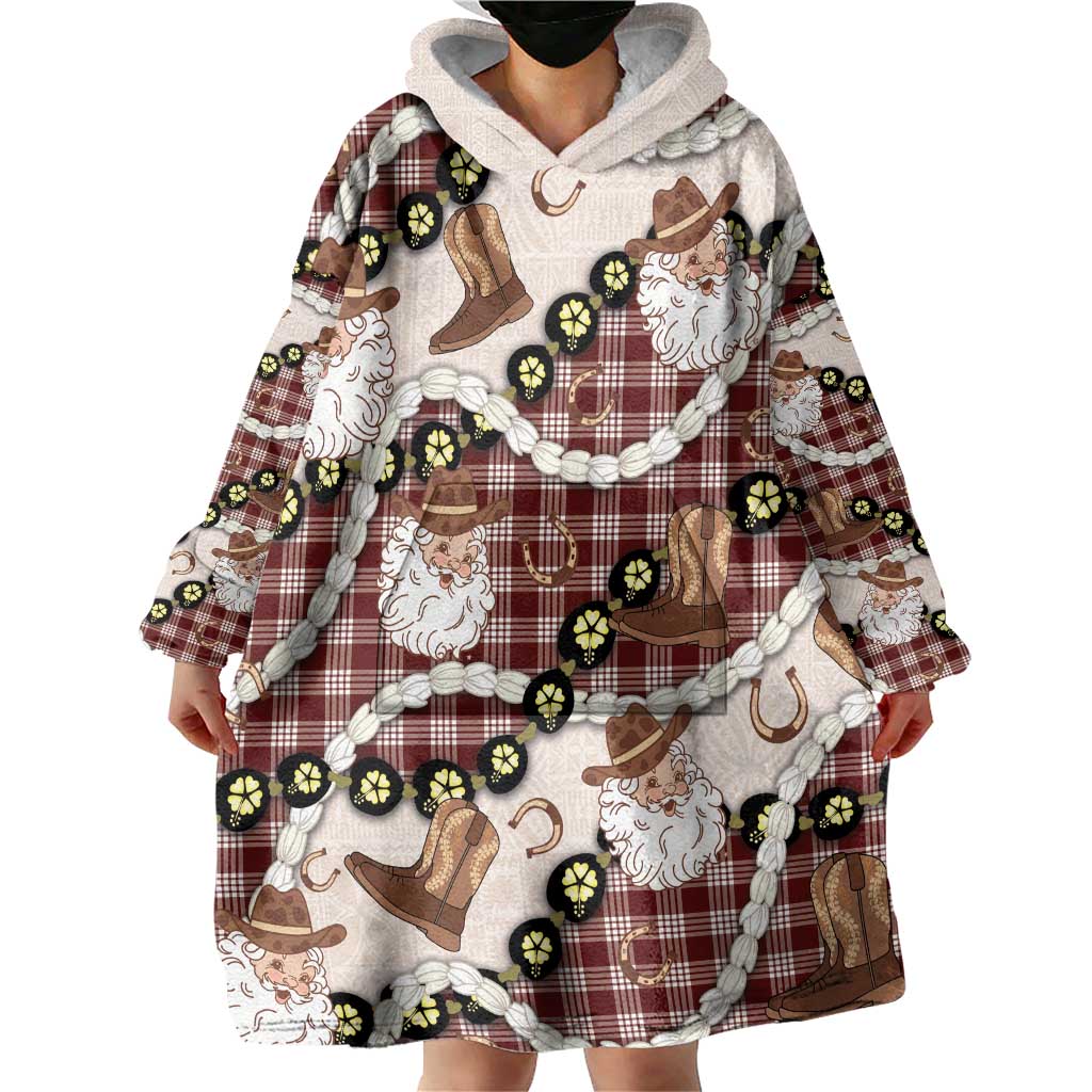 Cowboy Hawaii Mele Kalikimaka Wearable Blanket Hoodie Paniolo Kukui Nut Pikake Lei Burgundy Version LT14 - Polynesian Pride