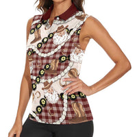 Cowboy Hawaii Mele Kalikimaka Women Sleeveless Polo Shirt Paniolo Kukui Nut Pikake Lei Burgundy Version LT14 - Polynesian Pride