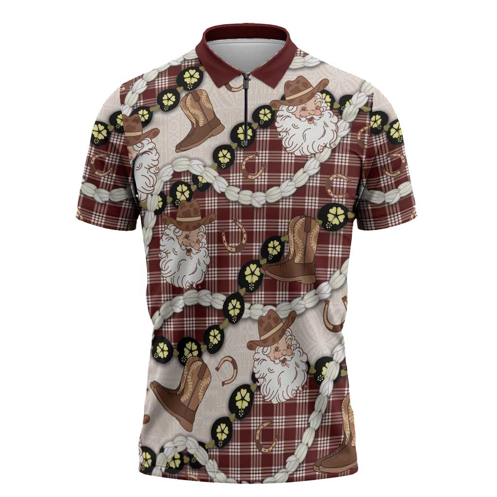 Cowboy Hawaii Mele Kalikimaka Zipper Polo Shirt Paniolo Kukui Nut Pikake Lei Burgundy Version - Polynesian Pride