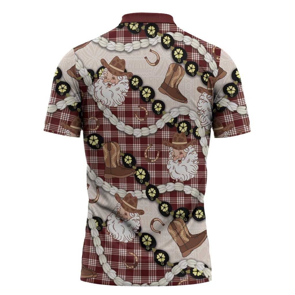 Cowboy Hawaii Mele Kalikimaka Zipper Polo Shirt Paniolo Kukui Nut Pikake Lei Burgundy Version LT14 - Polynesian Pride