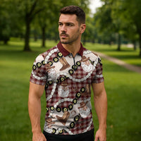 Cowboy Hawaii Mele Kalikimaka Zipper Polo Shirt Paniolo Kukui Nut Pikake Lei Burgundy Version LT14 - Polynesian Pride
