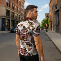 Cowboy Hawaii Mele Kalikimaka Zipper Polo Shirt Paniolo Kukui Nut Pikake Lei Burgundy Version LT14 - Polynesian Pride