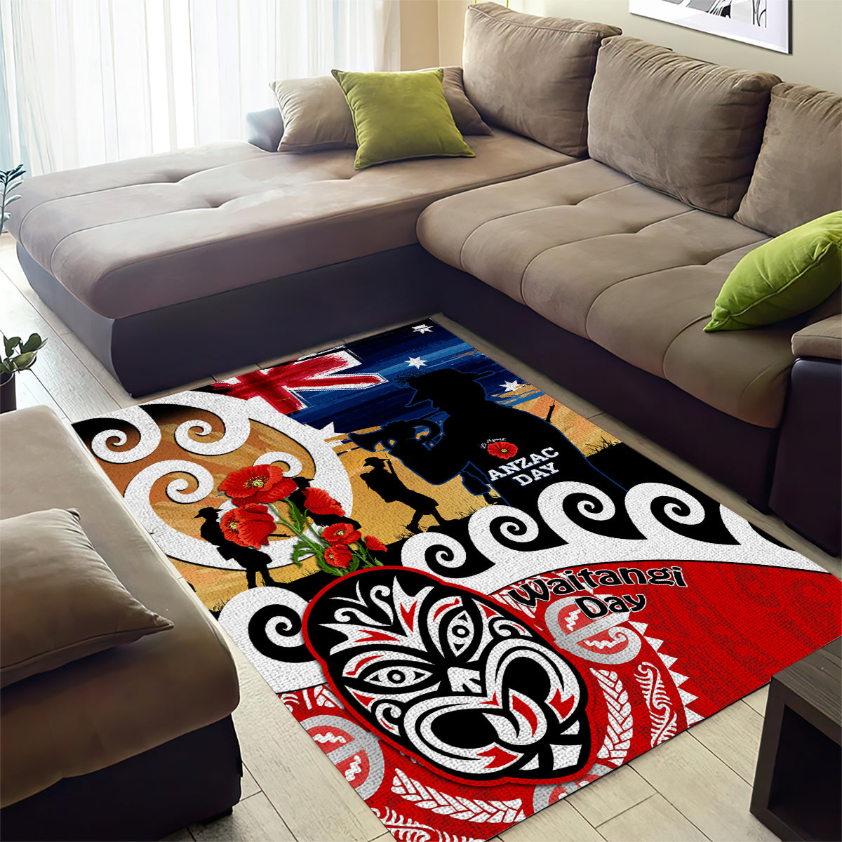 New Zealand Waitangi And ANZAC Day Area Rug Aotearoa Maori Tiki With Last Post LT14 - Polynesian Pride