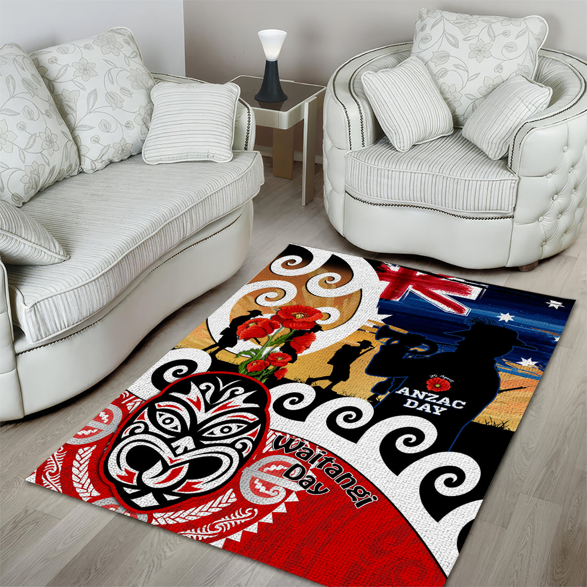 New Zealand Waitangi And ANZAC Day Area Rug Aotearoa Maori Tiki With Last Post LT14 - Polynesian Pride