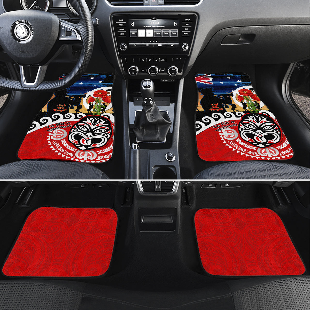 New Zealand Waitangi And ANZAC Day Car Mats Aotearoa Maori Tiki With Last Post LT14 Set 4pcs Black - Polynesian Pride