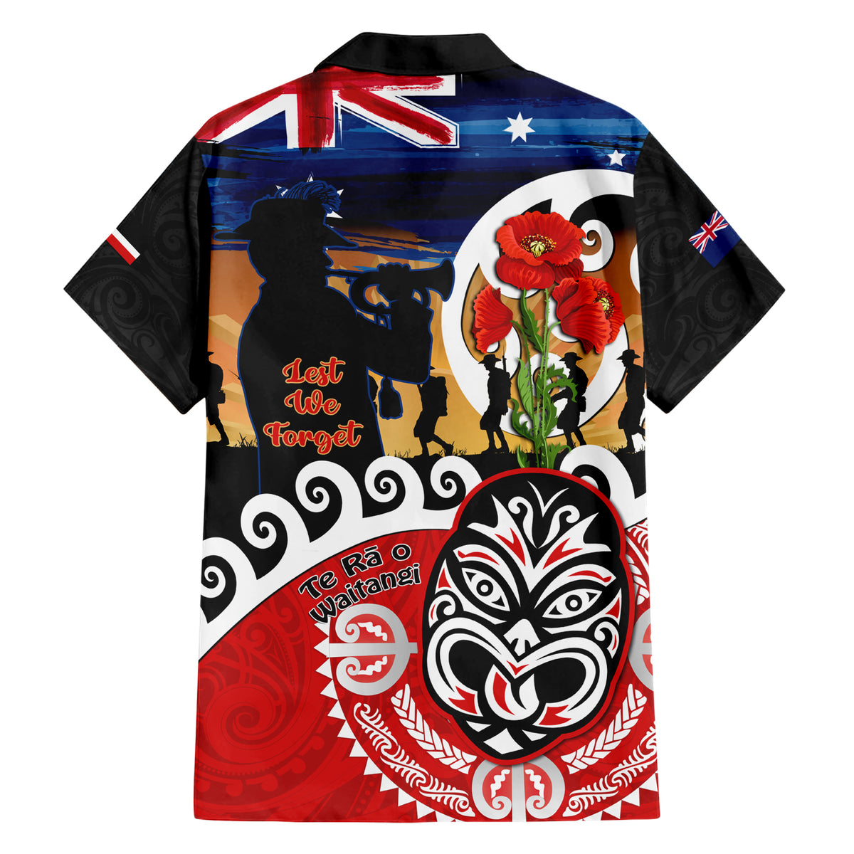New Zealand Waitangi And ANZAC Day Family Matching Short Sleeve Bodycon Dress and Hawaiian Shirt Aotearoa Maori Tiki With Last Post LT14 - Polynesian Pride