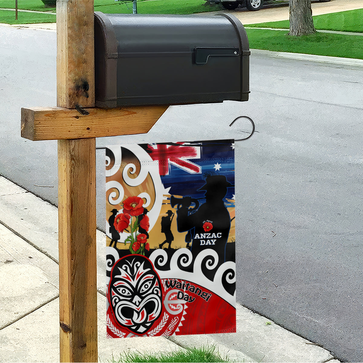New Zealand Waitangi And ANZAC Day Garden Flag Aotearoa Maori Tiki With Last Post LT14 - Polynesian Pride