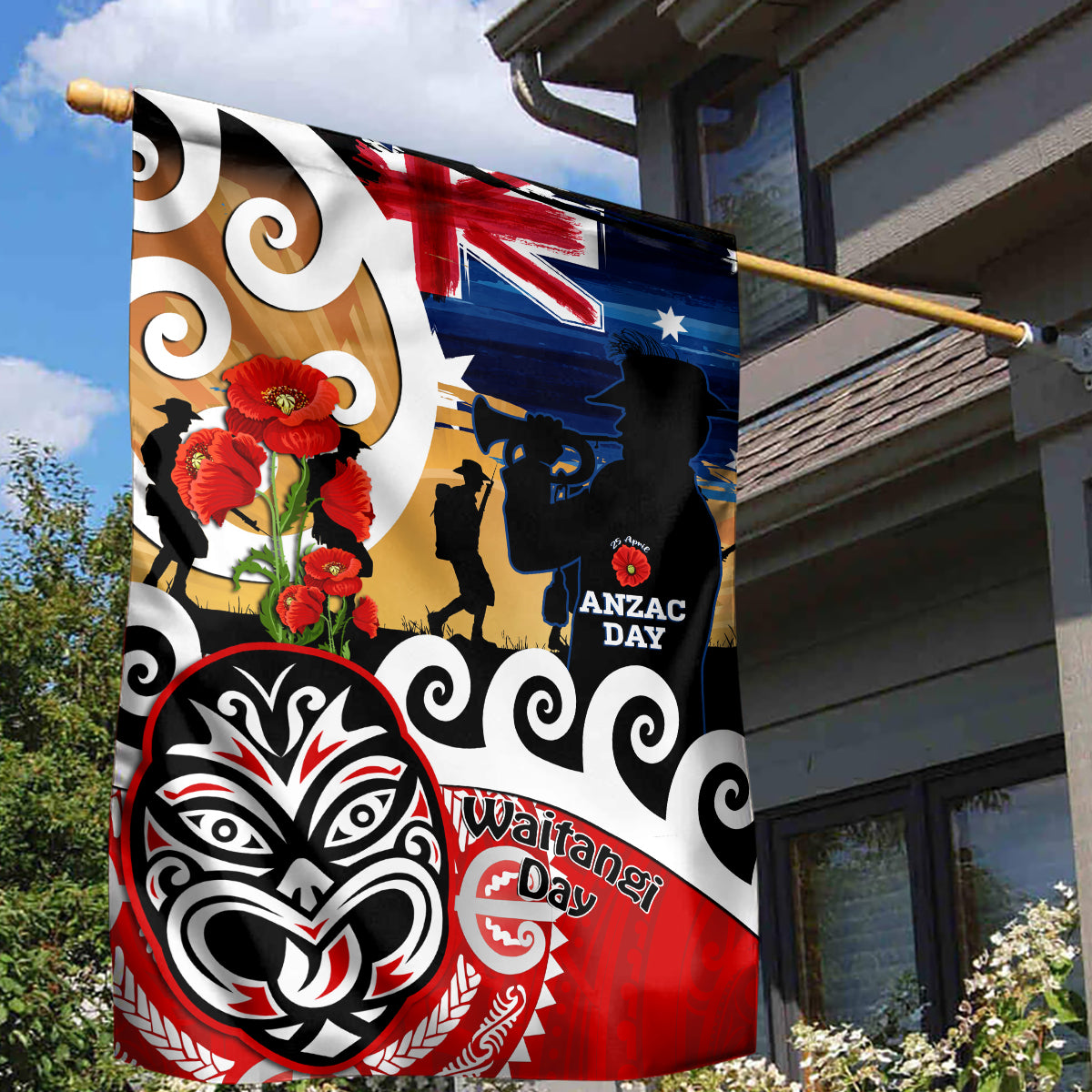 New Zealand Waitangi And ANZAC Day Garden Flag Aotearoa Maori Tiki With Last Post LT14 - Polynesian Pride