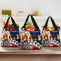 New Zealand Waitangi And ANZAC Day Grocery Bag Aotearoa Maori Tiki With Last Post LT14 3-pack One Size Black - Polynesian Pride