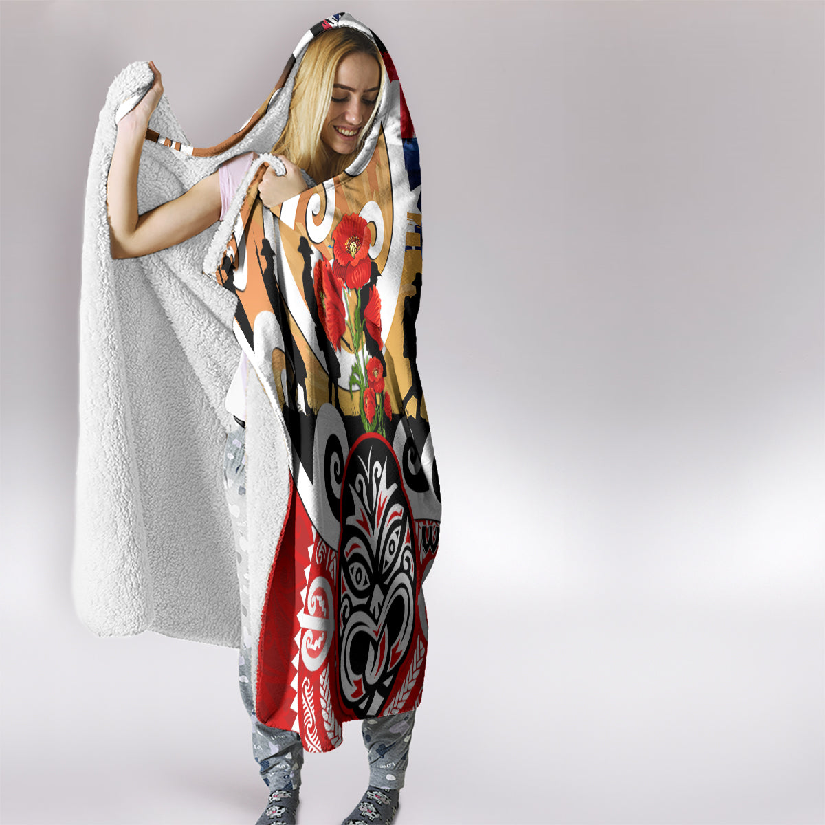 New Zealand Waitangi And ANZAC Day Hooded Blanket Aotearoa Maori Tiki With Last Post LT14 - Polynesian Pride