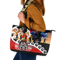New Zealand Waitangi And ANZAC Day Leather Tote Bag Aotearoa Maori Tiki With Last Post LT14 Black - Polynesian Pride