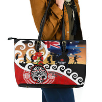 New Zealand Waitangi And ANZAC Day Leather Tote Bag Aotearoa Maori Tiki With Last Post LT14 - Polynesian Pride