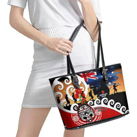 New Zealand Waitangi And ANZAC Day Leather Tote Bag Aotearoa Maori Tiki With Last Post LT14 - Polynesian Pride