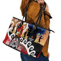 New Zealand Waitangi And ANZAC Day Leather Tote Bag Aotearoa Maori Tiki With Last Post LT14 - Polynesian Pride