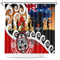 New Zealand Waitangi And ANZAC Day Shower Curtain Aotearoa Maori Tiki With Last Post LT14 Black - Polynesian Pride