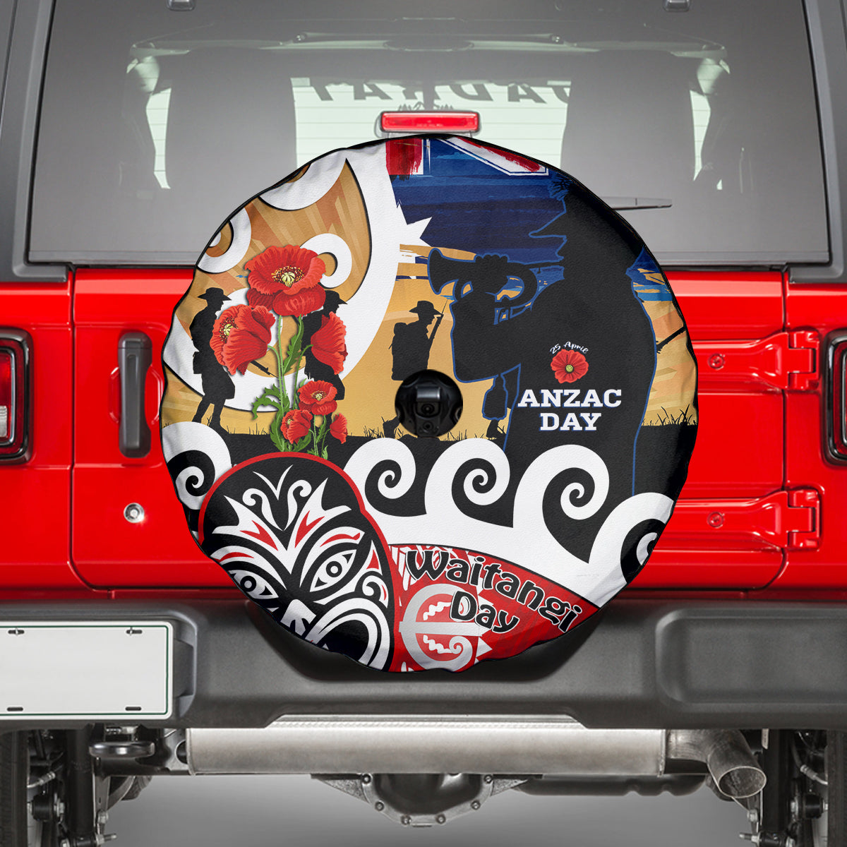 New Zealand Waitangi And ANZAC Day Spare Tire Cover Aotearoa Maori Tiki With Last Post LT14 - Polynesian Pride