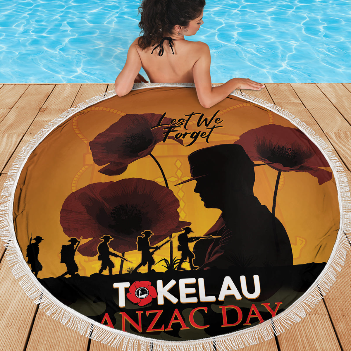 Tokelau ANZAC Day Beach Blanket Camouflage With Poppies Lest We Forget LT14 - Polynesian Pride