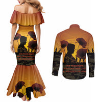 Tokelau ANZAC Day Couples Matching Mermaid Dress and Long Sleeve Button Shirt Camouflage With Poppies Lest We Forget LT14 - Polynesian Pride