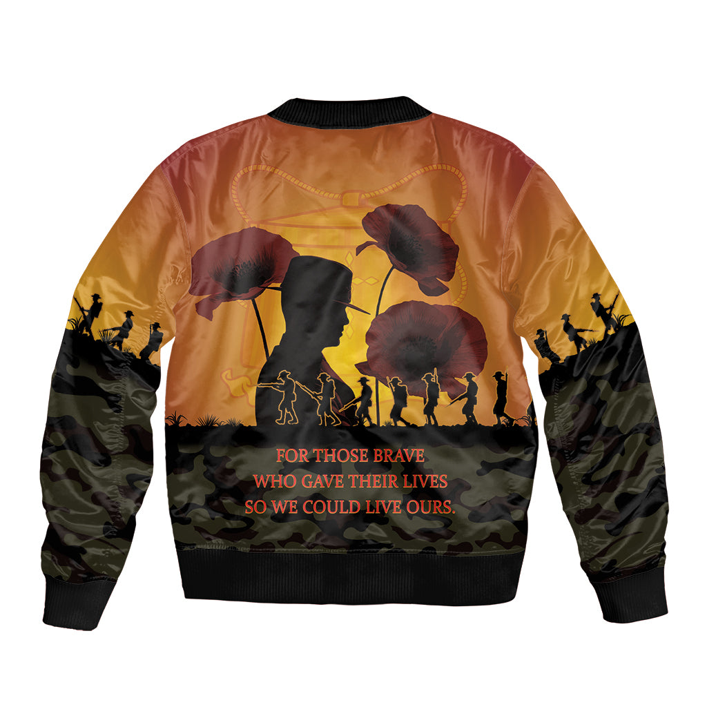 Tokelau ANZAC Day Sleeve Zip Bomber Jacket Camouflage With Poppies Lest We Forget LT14 - Polynesian Pride