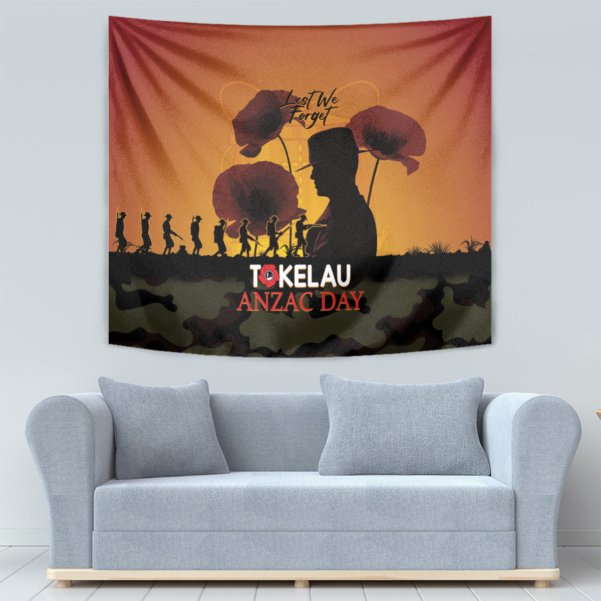 Tokelau ANZAC Day Tapestry Camouflage With Poppies Lest We Forget LT14 - Polynesian Pride