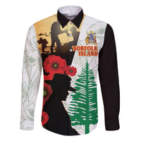 Norfolk Island ANZAC Day Family Matching Mermaid Dress and Hawaiian Shirt Pine Tree With Poppies Lest We Forget LT14 Dad's Shirt - Long Sleeve White - Polynesian Pride