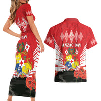 Tonga ANZAC Day Couples Matching Short Sleeve Bodycon Dress and Hawaiian Shirt Camouflage With Poppies Lest We Forget LT14 - Polynesian Pride